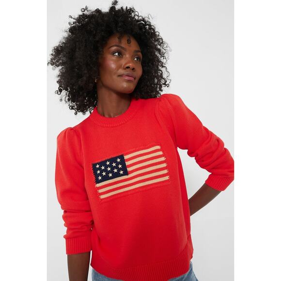 TUCKERNUCK Red Cropped Puff Sleeve Americana Sweater Size XXL NWT - Picture 1 of 6